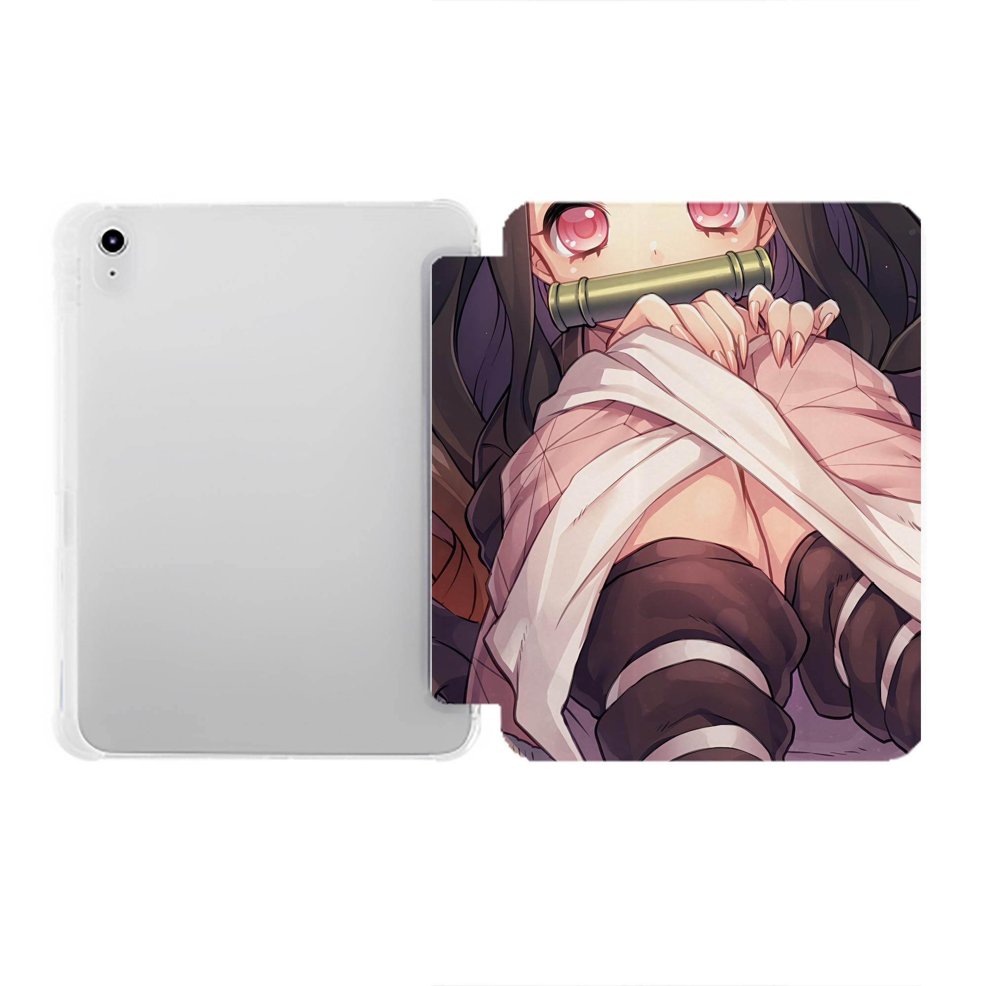 （画像用） 鬼滅の刃（きめつのやいば）竈門 禰󠄀豆子／かまど ねずこ Kamado Nezuko IPad ケース ペン収納付き 三つ折りスタンド PUレザー×シリコン 対応機種9.5/10.5/10.9インチ